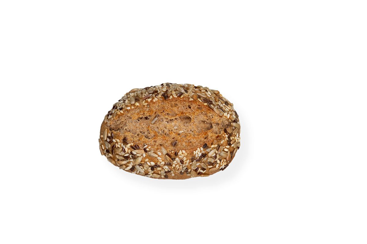 Frisch gebackenes Vollkorn-Dinkel-Saatenbrötchen in EU-Bio-Qualität von der Bio Bäckerei Berger aus Reutlingen